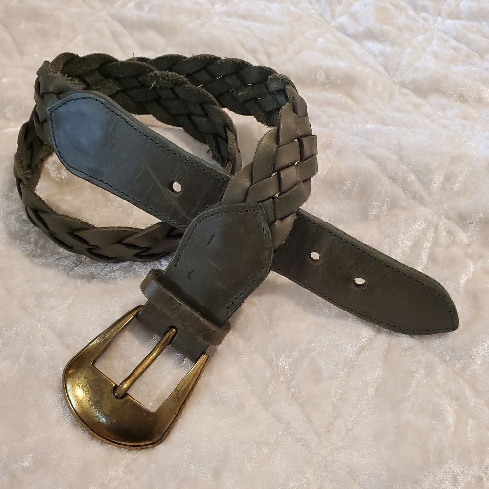 VINTAGE Woven Braided Leather Belt Green Women's Size Small